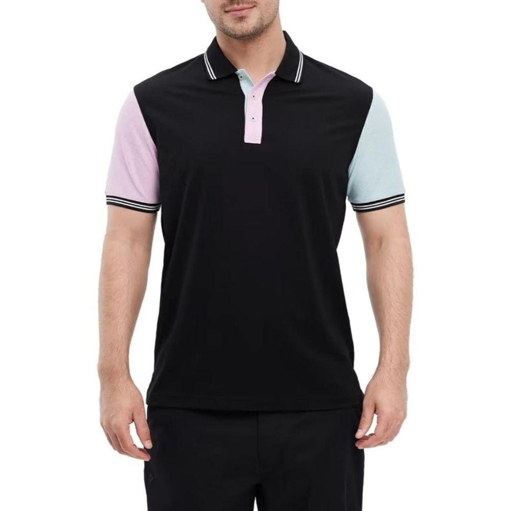 Amazon Veboon Black pink mint green colorblock polo shirt top men's XXL 2XL
